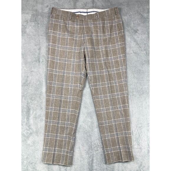 Suitsupply Brescia Pants Men 36x30 Brown Plaid Wool Flat Front Slash Pocket